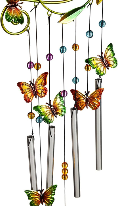 Evergreen Glass and Metal Flower with Butterflies Windchime