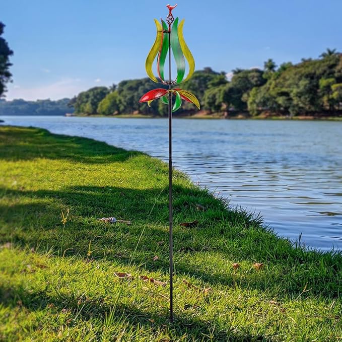 Stargarden Outdoor Wind Spinners, 13.7”Dia Metal Kinetic Wind Sculptures, Metal Yard Art Garden Decor(Multicolored)