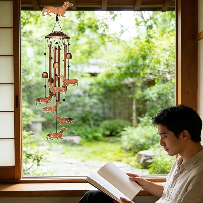 Dachshund Dog Wind Chimes for Outside, Metal Windchimes, Dachshund Dog Gifts for Women/Men, Wind Chime Garden Decor Outdoor,Memorial/Housewarming/Birthday/Festival Gifts,Yard Decoration