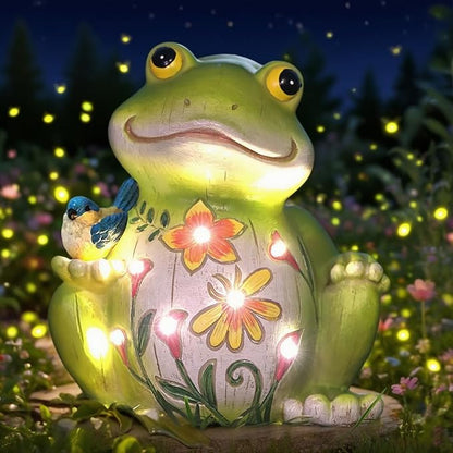 IVCOOLE Outdoor Frog Sculptures,Solar Resin Garden Outdoor Statues,Mother's Day Frog Gifts Sculptures Decorations for Home Patio,Yard,Lawn, Porch, Ornament