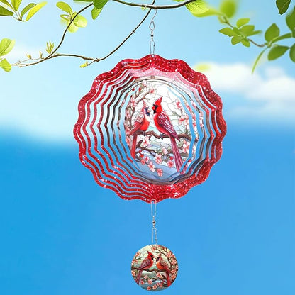 Rngmsi Red Cardinal Wind Spinner, 12 Inches 3D Stainless Steel Cardinal Garden Decor Yard Art, Cardinal Gifts for Women Outdoor Ornaments Outside Patio Decorations