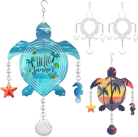4Pack 10inch Sublimation Wind Spinner Blanks 3D Aluminum Metal Wind Sculpture Kinetic Spinners for Yard and Garden Indoor Art Ornaments Hanging Decoration (Turtle)