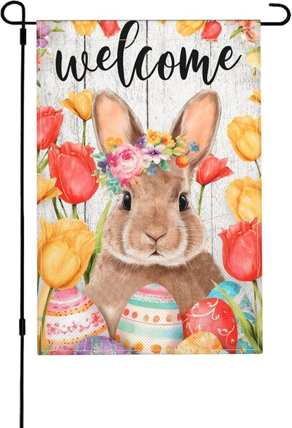 Easter Bunny Garden Flag Seasonal Double Sided 12 x 18 Inch Small Yard Flag for Indoor Outdoor Decor Holiday All Seasons