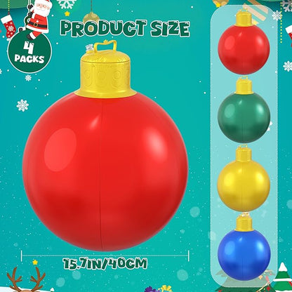 4 Pcs 16 Inch Large Inflatable Christmas Ornaments Balls for Outdoor Decoration, Big Inflatable Christmas Decoration Balls for Yards, Lawns, Porches, Gardens, Front Doors or Windows Decor