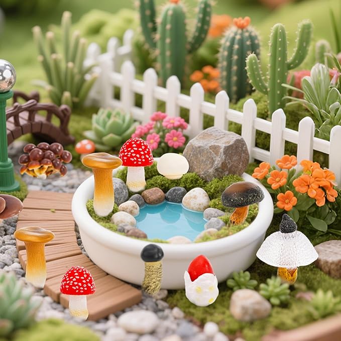 Youeon 12 Pcs Mini Mushroom Figurines Set for Garden Decor, Realistic PVC Tiny Mushroom Ornaments, Cute Miniature Statues for Fairy Garden, Yard, Lawn, DIY Crafts, and Home Decor