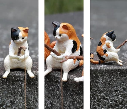 14 PCS Fairy Garden Kit, Fishing Cat Figurines, Miniature Koi Pond Mushroom Outdoor Statues, Tiny Ornaments for Micro Landscape Plant Pots Bonsai Craft Decor