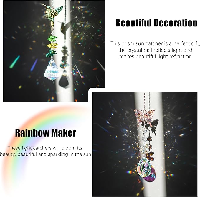 H&D HYALINE & DORA 3Pcs Crystal Suncatcher for Windows Hanging Prism Rhinestones Sun Catcher with Chain and Hook Rainbow Maker for Ceiling Garden Home Indoor Decor