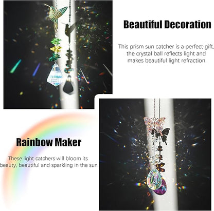 H&D HYALINE & DORA 3Pcs Crystal Suncatcher for Windows Hanging Prism Rhinestones Sun Catcher with Chain and Hook Rainbow Maker for Ceiling Garden Home Indoor Decor