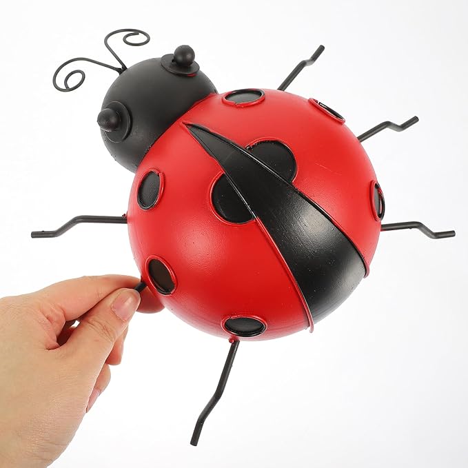 3pcs Iron Ladybug Ornaments Outdoor Garden Decor Simulation Beetle Sculptures Patio Lawn Decorations for Home Terrace Tabletop