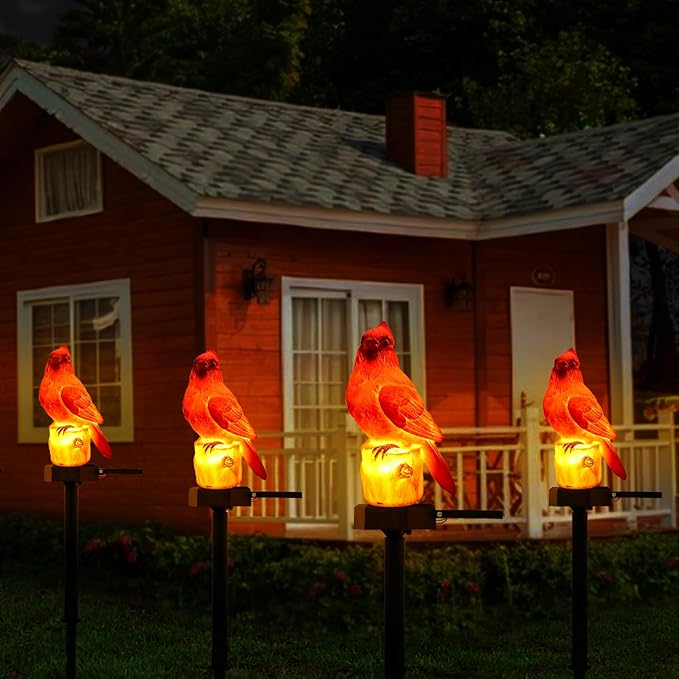 Red Cardinal Figurine Solar Light 2 Pack Garden Decor Outdoor Stake Patio Yard Art Lawn Dad Grave Decorations for Cemetery Mother Day Memorial for Mom Gravesite