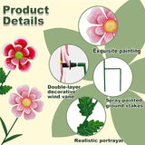 Garden Wind Spinner 2 Pack, Outdoor Metal Flower Stake Decor, Waterproof Kinetic Sculptures for Backyard Flower Bed, Spring Gardening Gifts for Mom (Red/Pink)