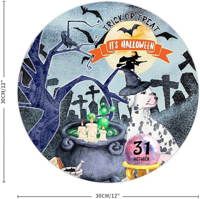 Retro Metal Sign 12"x12",Happy Halloween Scary Night Grave Witch Bats Trick Or Treat Dog Aluminum Tin Metal Sign for Home Living Room Bedroom Garden Farm Patio Decor Wall Art Poster