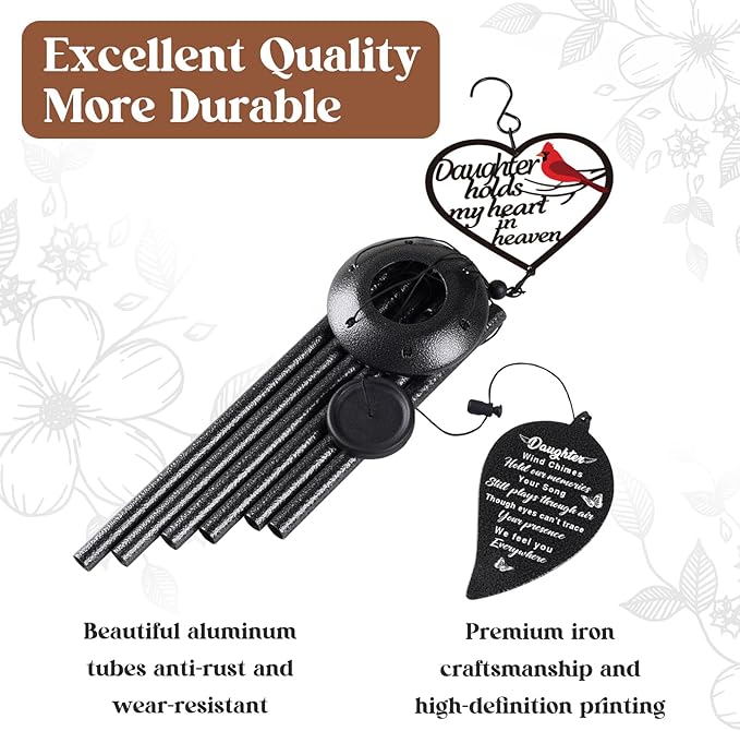 Memorial Gifts for Loss of Daughter Wind Chimes,Sympathy Gifts for Loss of Daughters, Bereavement Remembrance Funeral Condolence Gifts for Loss of Daughter 30“ Memorial Wind Chimes for Loss Loved One