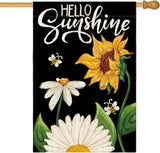 AVOIN colorlife Daisy Sunflower Hello Sunshine House Flag 28x40 Inch Double Sided, Summer Seasonal Holiday Burlap Yard Outdoor Decoration Black