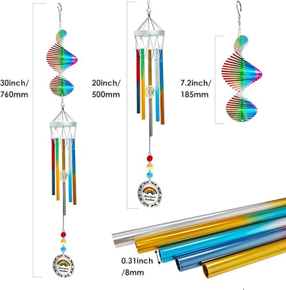Aoedelyart Wind Chimes for Outside,30in Wind Chimes Spinner with Crystal Create a Rainbow Effect,Windchimes Outdoors Garden Decor,Colorful Patio Backyard Porch Ornaments,Crystal Gift for Women Mom Men