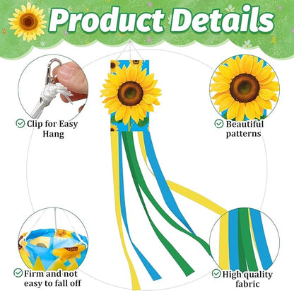 40 Inches 3D Sunflower Windsock Decoration, Dimensional Hanging Outdoor Wind Sock with Yellow, Green, and Blue Streamers for Summer Garden, Yard, Porch, Farmhouse, and Floral-Themed Party Decor