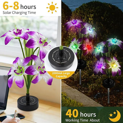 Solar Garden Lights Outdoor - Solar Flowers Lights Outdoor Decorative Waterproof, 40 Hour Coloring Changing Lily Flower Yard Pathway Light Solar Powered, Cemetery Decoration, Backyard Decor, 4pcs