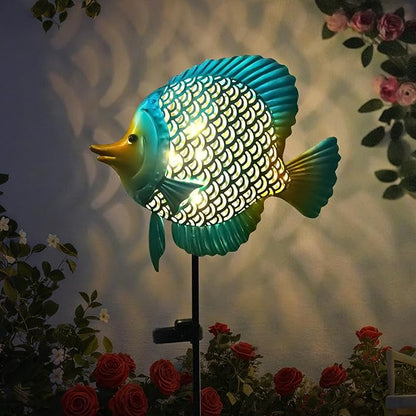 HONGLAND Solar Pathway Lights, Outdoor Solar Powered Garden Lights with Warm Yellow LED, Metal Fish Design Stake for Lawn, Yard, Patio and Landscape Decoration (Waterproof)