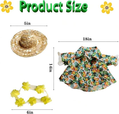 Porch Goose Summer Outfits for 23'' Lawn Porch Goose Clothing Hawaiian Outfits, Summer Lawn Goose Costume, Yard Goose Clothes Hawaiian Wreath with Straw Hat Glasses (with a 250th Years Flag)