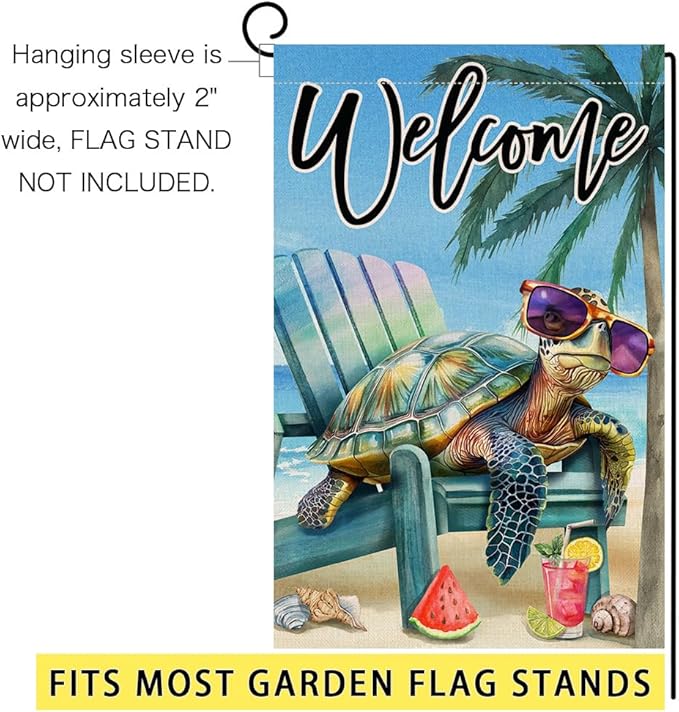 BLKWHT Summer Beach Sea Turtle Garden Flag 12x18 Vertical Double Sided Blue Welcome Ocean Holiday Outside Decorations Burlap Yard Flag BW814