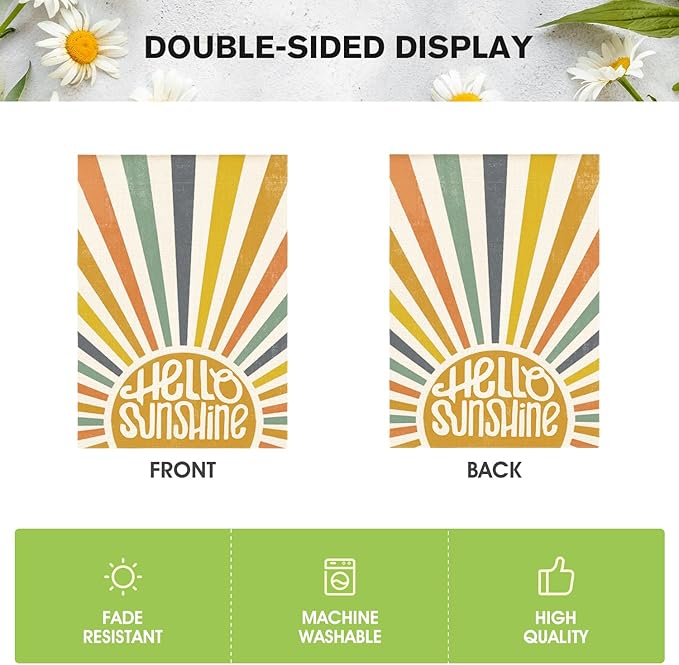 AVOIN colorlife Hello Sunshine Classic House Flag 28x40 Inch Double Sided Outside, Summer Party Holiday Burlap Yard Outdoor Decoration