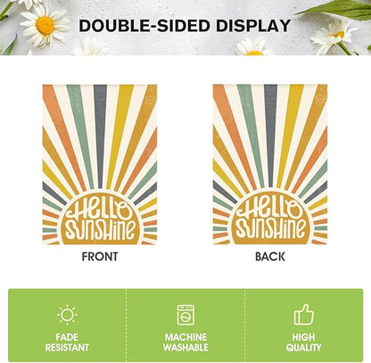 AVOIN colorlife Hello Sunshine Classic House Flag 28x40 Inch Double Sided Outside, Summer Party Holiday Burlap Yard Outdoor Decoration