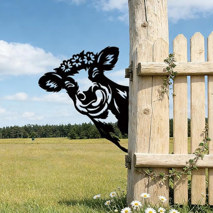 SUPERDANT Metal Peeping Cow Garden Decor for Outside Animals Yard Stakes for Decorations Outdoor Statues Iron Art Stake Decorative Silhouette Lawn Ornament Patio Porch Farmhouse Decoration Gifts