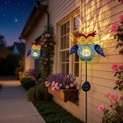 Go2garden Solar Owl Garden Gifts Lights Outdoor, 3D Waterproof Colorful Yard Art Decor with Stakes for Pathway Sidewalk Ornaments, Birthday Garden Gifts for Mom Women(1Pack)