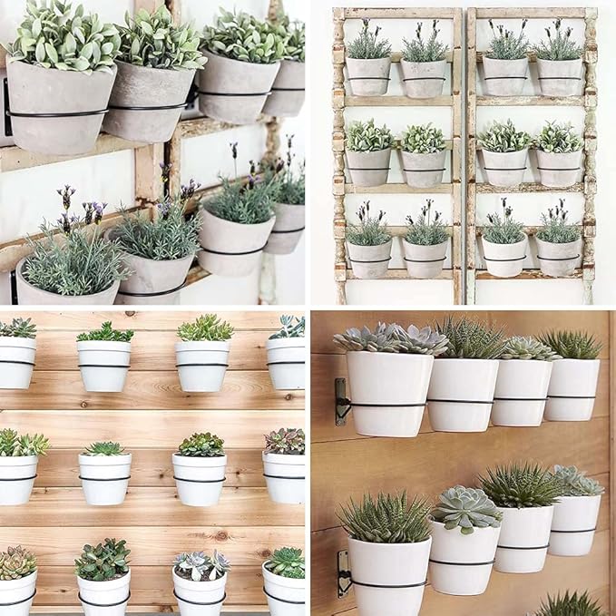 Sivya 6 Pack 8in Flower Pot Holder Ring Wall Mounted Metal Planter Hooks Hangers (6, 8")
