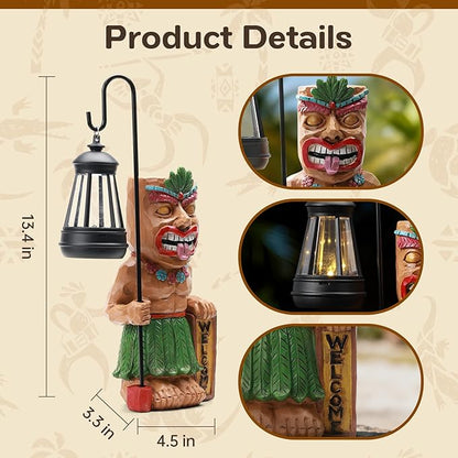Solar Tiki Outdoor Statues Funny Tiki Bar Decor with Solar Light Waterproof Tiki Figurines Decoration for Lawn Yard Balcony Patio Garden for Christmas Housewarming