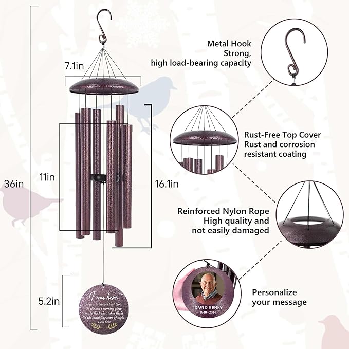 ASTARIN Happy Retirement Gifts Wind Chimes, Personalized 30" Wind Chime for Teacher Coworkers Boss, Personalized Retire Gifts Deep Tone Windchime(Printing in USA)