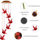 Cardinal Solar Wind Chimes for Outside, Cardinal Wind Chimes Gifts for Mom Grandma Women Wife Girls, IP65 Waterproof Hanging Memorial Red Bird LED Lights for Holiday Garden Yard Window Outdoor Decor