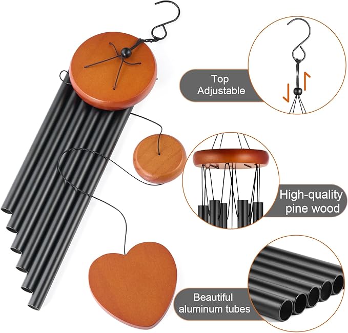 Wind Chimes for Outside – 25.5" Aluminum Windchimes Outdoors for Garden, Patio Decor, Memorial Gifts for Mom, Sympathy Gift for Loss of Loved One, Sister Gifts for Birthdays, Mother's Day(Black)