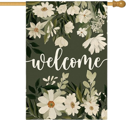 AVOIN colorlife Daisy Spring Flowers House Flag 28x40 Inch Double Sided Outside, Seasonal Floral Welcome Yard Outdoor Flag