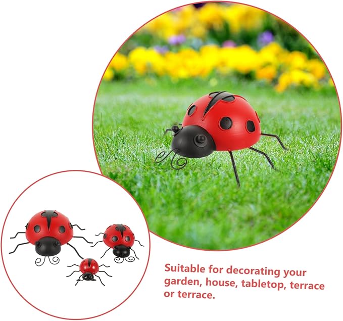 Kisangel 3pcs Fall Decorations Outdoor Ladybug Decorations Iron Ladybug Garden Ornaments Solar Garden Decor