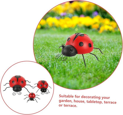 Kisangel 3pcs Fall Decorations Outdoor Ladybug Decorations Iron Ladybug Garden Ornaments Solar Garden Decor