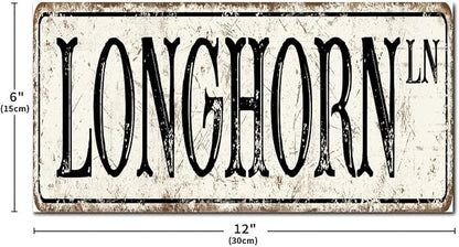 Madcolitote Personalized Longhorn Street Sign Vintage Longhorn Wood Signs Wall Art Rustic Wall Decorations for Living Room Home Decor for Home Man Cave Door Porch Garden Party 6x12in
