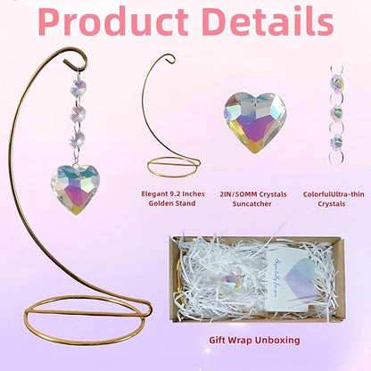 Sun Catcher Crystal Prisms,Hanging Suncatchers with Glass Prism,Birthday for Women,Mom,Wife,Rainbow Maker Ornaments with Stand for Windows Garden Home Decor