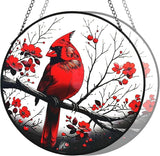 Red Cardinal Garden Suncatchers Outdoor, Cardinal on Branch Stained Glass Window Hanging for Kitchen Living Room, Birds Window Decor Birthday Gift for Mom Grandma 7.9"/20cm