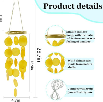 Wind Chimes Outdoor with Round Capiz Shells,Ocean Theme Party Decorations Memorial Wind Chimes Suitable for Indoor Garden Front Porch Patio Decoration(Blue 23inch)