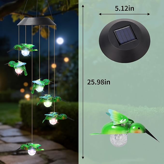 Solar Hummingbird Wind Chimes for Outside Garden, Patio, Yard – Decor for Festivals/Birthday/Christmas, for Women Mom Home Garden Patio Decor