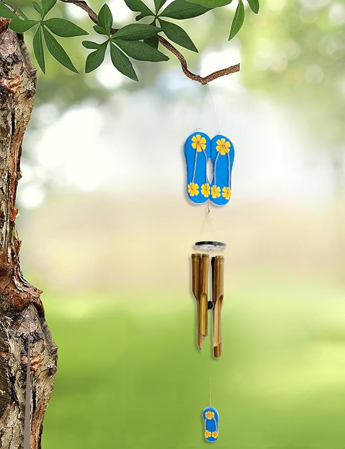Flip Flop Windchime - Bamboo Chime Beach Coastal Indoor Outdoor Hanging Home Décor, 36"
