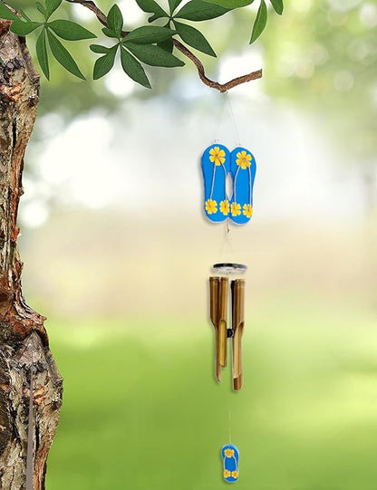 Flip Flop Windchime - Bamboo Chime Beach Coastal Indoor Outdoor Hanging Home Décor, 36"