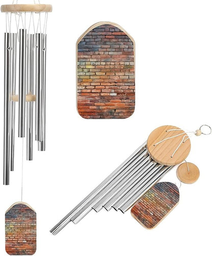Wind Chimes for Outside,Brick Wall Printed Cute Aluminium Windchimes Outdoors,Soothing Melodic Memorial Wind Chime for House Porch Patio Garden Balcony Decor