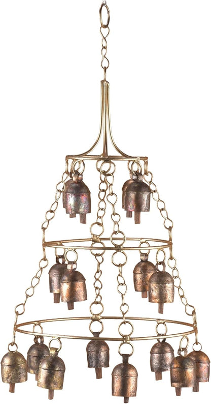 Rustic Wind Chimes for Outside – Handcrafted Tiered Bell Chime with Deep Tone – 16” Copper Coated Bronze Finish Metal Wind Chime for Garden Decor, Porch, Yard, Patio – Farmhouse Outdoor Decoration