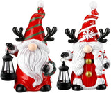 Suzile 2 Pack 9.4 Inch Gnome Statue Christmas Garden Decor with Solar Lights Resin Outdoor Christmas Decoration Figurine with LED Lantern Outside for Courtyard Lawn Patio Porch Housewarming Gift
