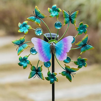 46" Butterfly Solar Outdoor Windmill Led Garden Wind Spinner, Sapphire Kinetic Wind Spinner Outdoor Decor, Wind Sculpture Yard Art for Patio, Lawn & Garden