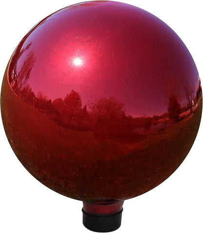 Sunnydaze 10-Inch Gazing Ball for Garden - Glass Gazing Globe with Mirrored Stainless Steel Finish - Red