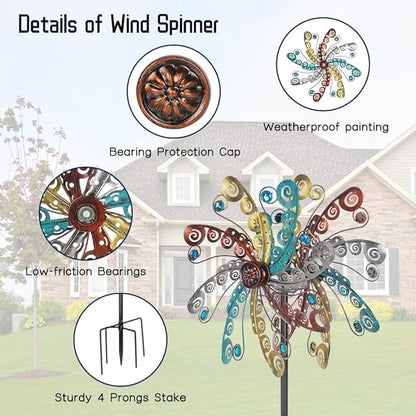 DREAMSOUL Colorful Wind Spinners Outdoor Metal Wind Spinner with Stake, 63.4" Kinetic Windmill for Yard Lawn Patio Decor