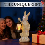 Dr. Bunny Solar Garden Statue, Rabbit Figurine with Glowing Lantern, Handcrafted Resin Outdoor Decor for Patio, Balcony, Yard, Gift for Women, Housewarming, Birthday